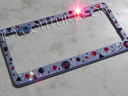 Clear and various Chunky Bling License Plate Frame bedazzled with Swarovski Crystals and Shapes by ICY Couture