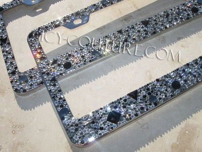 Black Diamond, Clear and Jet Chunky Bling License Plate Frame bedazzled with Swarovski Crystals and Shapes by ICY Couture