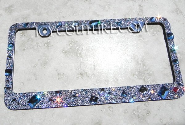 Baby Blue Chunky Bling License Plate Frame bedazzled with Swarovski Crystals and Shapes by ICY Couture