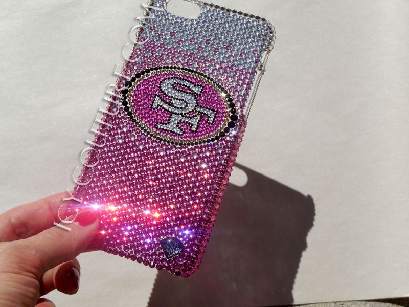 SF 49ers logo on a pink ombre background - ICY Couture Bling Cell Phone Covers Crystallized with Swarovski Crystals or Premium Glass Rhinestones