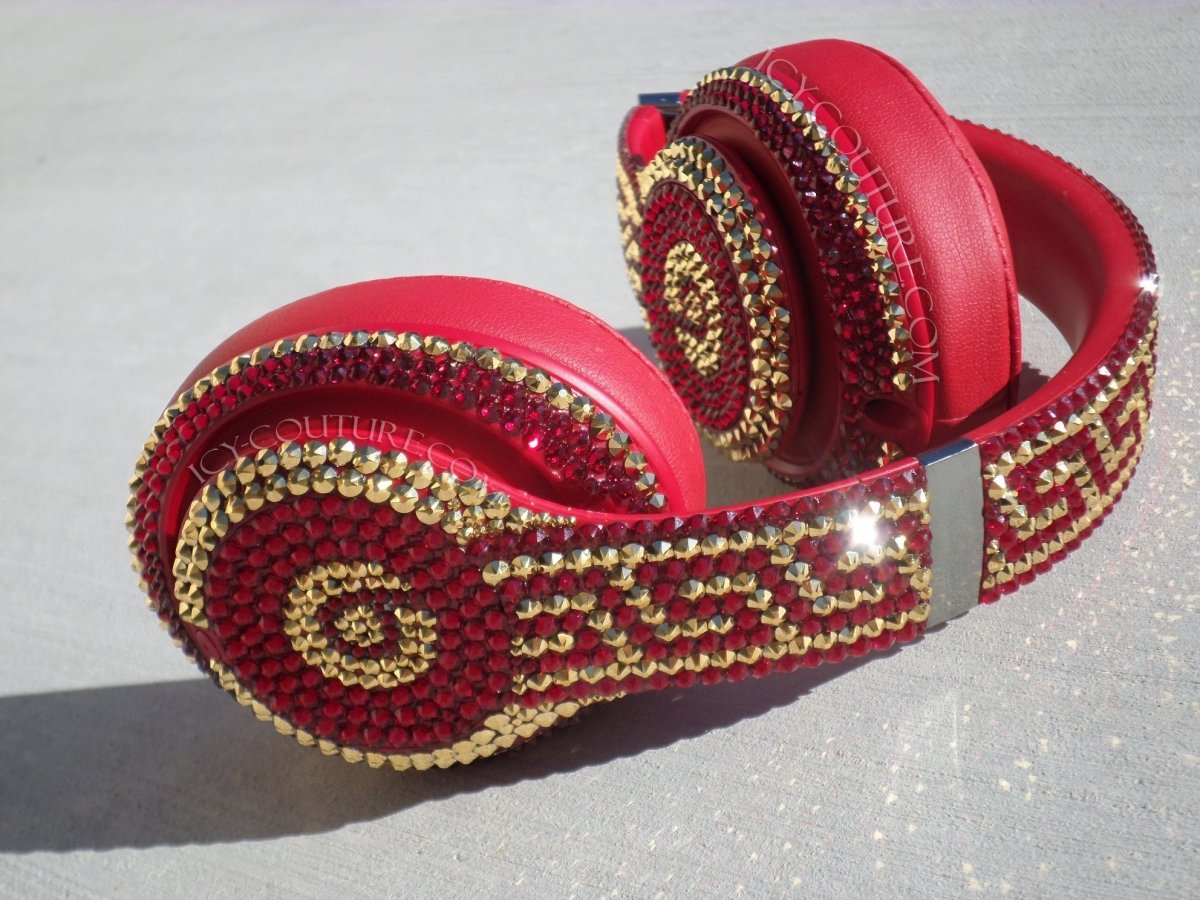 Red & Gold Couture Custom Bedazzled Bling Beats Headphones Crystallized with Swarovski crystals or premium glass rhinestones by ICY Couture.
