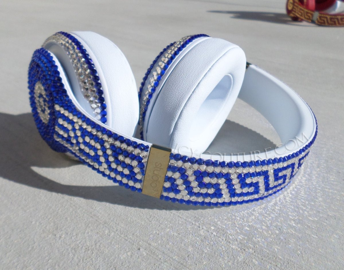 Blue & White Custom Bedazzled Bling Beats Headphones Crystallized with Swarovski crystals or premium glass rhinestones by ICY Couture.