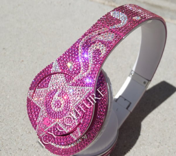 Pink Ombre with Stars Custom Bedazzled Bling Beats Headphones Crystallized with Swarovski crystals or premium glass rhinestones by ICY Couture.