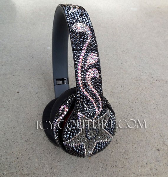 Black Diamond Star Custom Bedazzled Bling Beats Headphones Crystallized with Swarovski crystals or premium glass rhinestones by ICY Couture.