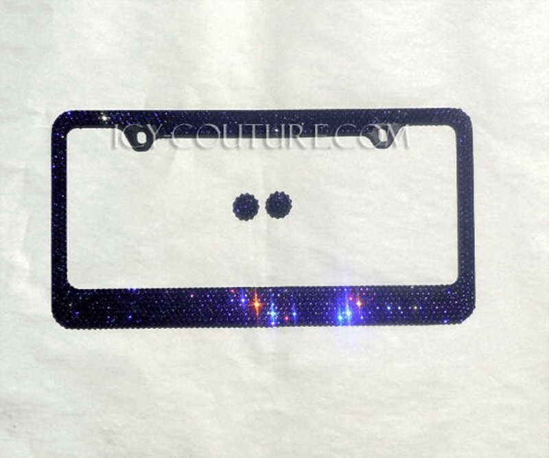 Purple on Black Crystal Bling License Plate Frame: Various Purple Colors - ICY Couture