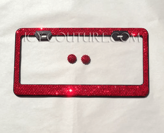"Red on Black" Rhinestone Bling License Plate Frame - ICY Couture