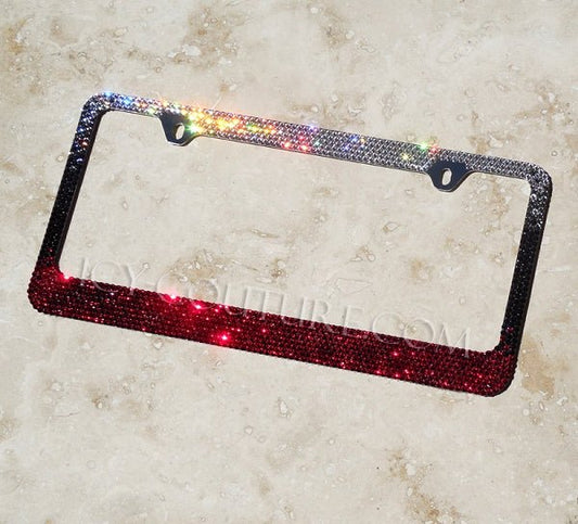 'Rock Chick' Red to Black Crystal Ombre Bling License Plate Frame - ICY Couture