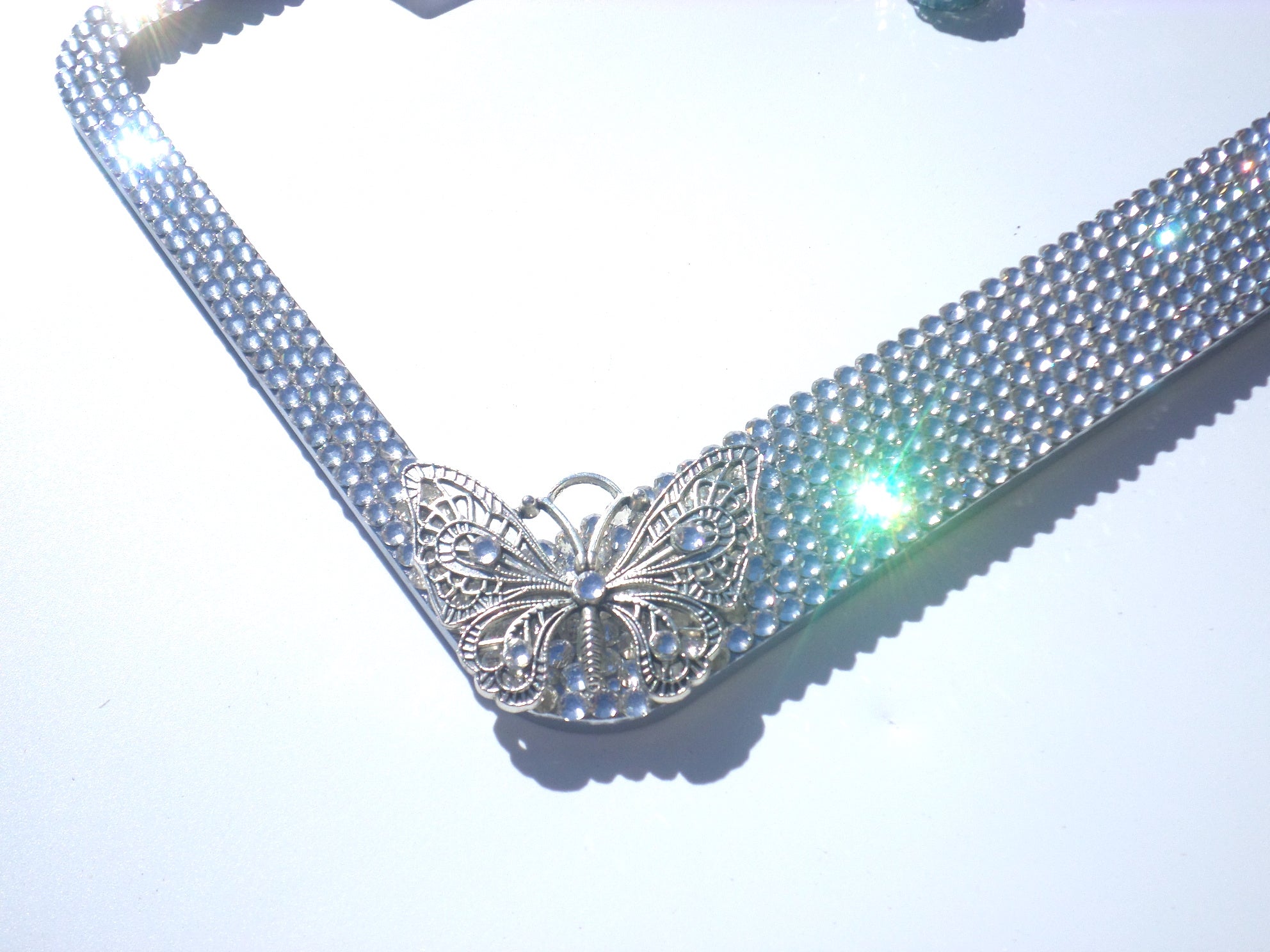 Silvery Butterfly Rhinestone Bling License Plate Frame. - ICY Couture