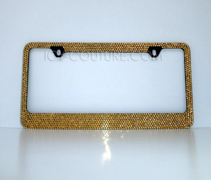 Gold on black  Swarovski Crystals Bling License Plate Frame, Crystallized by ICY Couture