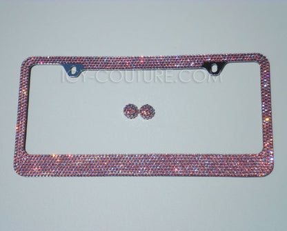 Pink Light Rose AB  Swarovski Crystals Bling License Plate Frame, Crystallized by ICY Couture