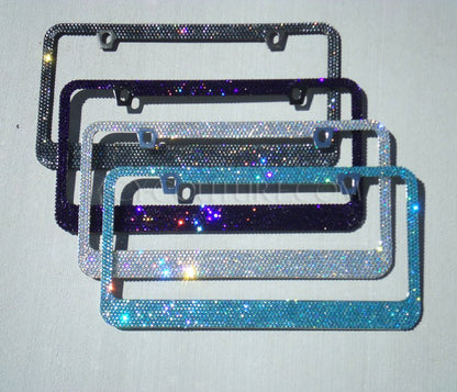 Black Diamond, Purple, Crystal Shimmer and blue Aquamarine  Swarovski Crystals Bling License Plate Frames, Crystallized by ICY Couture