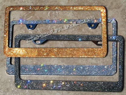 Gold, Clear and Black Diamond Swarovski Crystals Bling License Plate Frames, Crystallized by ICY Couture