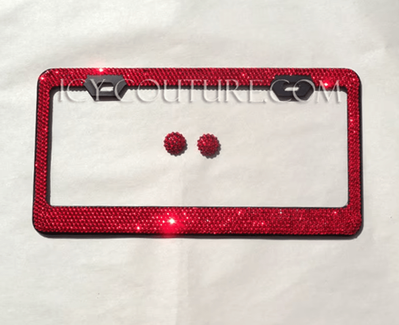 Red  Swarovski Crystals Bling License Plate Frame, Crystallized by ICY Couture