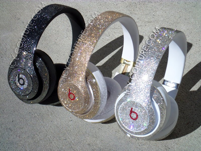Diamond Clear, Gold and Black Bedazzled Bling Beats Headphones custom crystallized with Swarovski Crystals or Premium Glass Rhinestones | ICY Couture