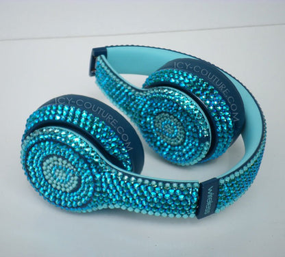 Blue Zircon Shimmer Bedazzled Bling Beats Headphones custom crystallized with Swarovski Crystals | ICY Couture