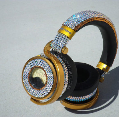 Crystal Shimmer on Gold Meters Bedazzled Bling Headphones custom crystallized with Swarovski Crystals | ICY Couture