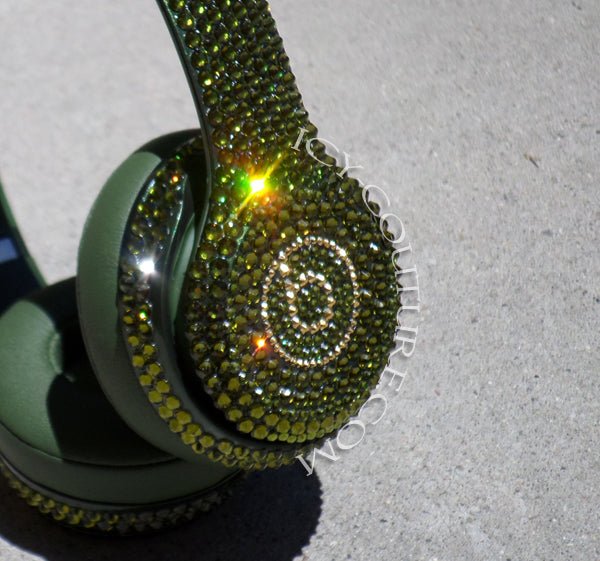 Olivine Green Bedazzled Bling Beats Headphones custom crystallized with Swarovski Crystals or Premium Glass Rhinestones | ICY Couture