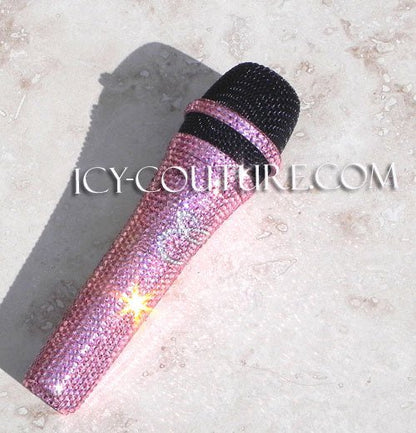 Pink Bling Microphone Custom Bedazzled with Swarovski Crystals by ICY Couture.