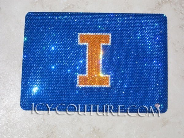 Capri Blue Laptop Cover with Your Initial Bedazzled in Your Favorite Sport Theme Colors 