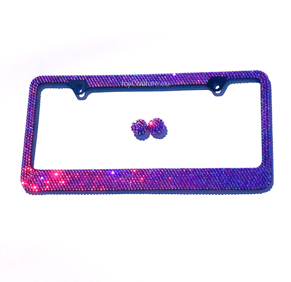 Sparkling Siam AB Rhinestone Bling Crystal License Plate Frame - ICY Couture