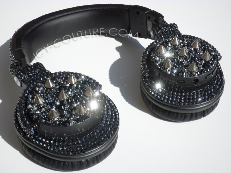 Silver Spikes Rhinestone Bling Headphones Bedazzled with Swarovski Crystals or premium glass rhinestones