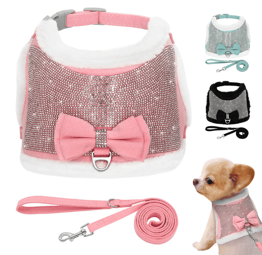 Winter Rhinestone Dog Harness Bling Coat With a Leash - ICY Couture